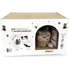 Pratik Ev Beyaz Katlanabilir Doğal Karton Kedi Evi ve Tırmalama Tahtası