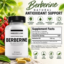 Research Labs Clinical Berberine Berberquil Glucose Support Blood Sugar Antioksidan 500MG 90 Caps