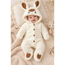 Beniizle 0-6 Ay Kuzu Desenli Peluş Bebek Tulum Kapüşonlu Welsoft Tulum