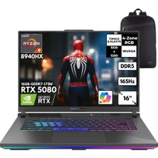 Asus Rog Strix G16 Ryzen 9-8940HX 40-Gbddr5 2 Tbssd RTX5080 (16 GB-GDDR7-175W) 16" Wuxga 165Hz Windows 11 Pro + Hmf Sırt Çantası G614PW-RV036HMF20