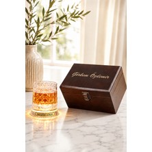 Trendshopic Isme Özel Ahşap Kutulu Dönen Viski Bardağı, LED Işıklı, Metal Rulman, Kişiye Özel Doğum Günü Hediyesi, Kurumsal Hediye
