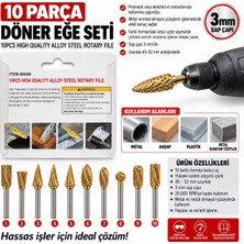 Fırat Hırdavat 10 Parça 3 mm Döner Eğe / Freze Ucu Seti