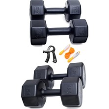 18 kg Dambıl Set 6kg X2 3kg X2 Sayaçlı Ayarlanabilir El Yayı + Sayaçlı Atlama Ipi Siyah