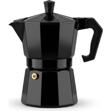Siyah Moka Pot 3 Fincanlık Moka Kahve Cezvesi, 180 ml Alüminyum Espresso Demliği, Ocak Üstü Kahve Yapıcı, Gazlı Elektrikli ve Seramik Ocak Uyumlu, 9X12X17 cm