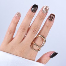 Takma Takma  Renkli Nail Art Kısa Kare 10'lu Tekrar Kullanılabilir El Yapımı Protez Takma Tırnak EKKR-3555 Siyah-M