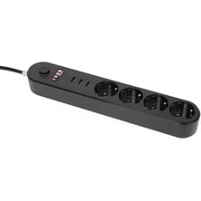 Pratik Ev Akım Korumalı 4'lü Priz, 3 Port Usb, Çoklu Grup Priz, 2 Metre Kablo, 10A, Siyah