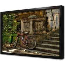 Pratik Ev Merdiven Dibinde Duran Bisiklet Çerçeveli Cam Tablo 20X30 cm CA01226