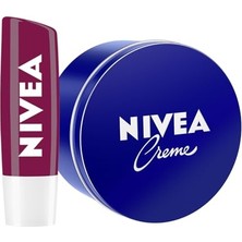 Pratik Ev Creme Nemlendirici 250 ml ve Böğürtlen Dudak Bakım Kremi 4.8 G, Hafif Bordo Işıltı, Pürüzsüz Dudaklar