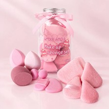 Amour Amour 12 Parça Kavanozlu Makyaj Süngeri ve Kadife Puf Seti