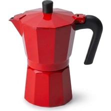 Moka Pot 6 Fincanlık, 360 ml Alüminyum Espresso Demliği, Ocak Üstü Kahve Cezvesi, Kamp ve Ev Kullanımı, 10X14X20 Cm, Kırmızı