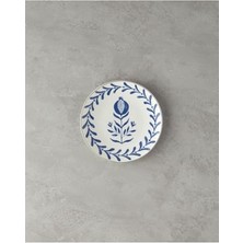 Pratik Ev Carnival Tulip Bone Porselen Pasta Tabağı, Lacivert-Beyaz, 20 cm