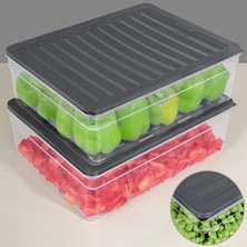 Derin Buzdolabı Organizer Set Düzenleyici Saklama Kabı Mikrodalga Difriz Kabı 5300ML Antrasit