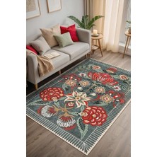 Pratik Ev Çiçekli Şönil Kaymaz Doğal Pamuk Tabanlı Yıkanabilir Antibakteriyel Çevre Dostu Salon Halısı 160X230