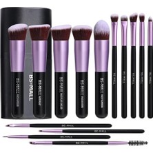 Pratik Ev Premium Sentetik Makyaj Fırça Seti, Fondöten, Pudra, Kapatıcı ve Göz Farı Fırçaları, 14 Adet, Mor