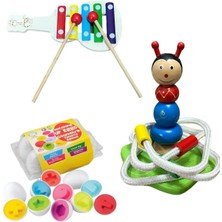 Sıfır312 Sevimli Hayvanlar Halka Geçirme Oyunu, Geometrik Yumurta Eşleme Oyunu, Ahşap Ksilofon -  3'lü Set