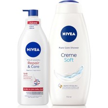 Pratik Ev Creme Soft Banyo ve Duş Jeli 750 ml ve Repair&care Yoğun Nemlendirici Vücut Losyonu 400 Ml, Kuru Cilt