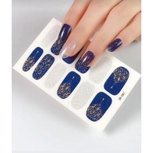 Pratik Ev Tırnak Oje Sticker Nail Art Set, Mavi-Gümüş-Altın Desenli, 12'li, Kolay Uygulanabilir, Tırnak Dövmesi, Parlak Glitter Desen, Nail Art Sticker, ZK-067