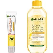 Pratik Ev C Vitamini Günlük Uv Korumalı Güneş Yüz Kremi SPF50 Görünmez Doku 40 ml & Micellar C Vitamini Makyaj Temizleme Suyu 400 ml Cilt Bakım Seti