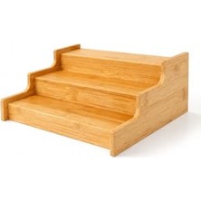 Pratik Ev 3 Katlı Bambu Organizer Standı 30X22,5X11 Cm; Mutfak, Baharat, Kavanoz ve Tezgâh Düzenleyici Basamaklı Raf