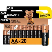 Duracell Alkalin AA Kalem Piller 20'li 1,5 V Uzun Ömürlü Yüksek Performanslı Güç Kaynağı