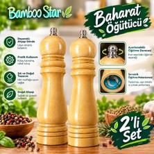 Bamboo Star Ahşap Manuel Karabiber ve Tuz Değirmeni – Ayarlanabilir Öğütme Mekanizmalı Mutfak Baharat Öğütücü -2 Adet