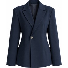 Laluvia Lacivert Vatkalı Belden Oturtma Blazer Ceket - 251004