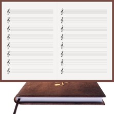Müzik Nota Defteri - (Sol Anahtarlı)% 100 El Yapımı, El Dikişi, (Iplik Dikiş) Kuşe Ciltli A/5 - Koyu Kahve