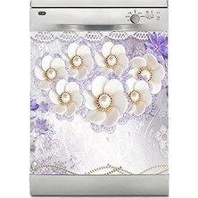 Pratik Ev 3D Beyaz Çiçek Desenli Bulaşık Makinesi Sticker Kaplama