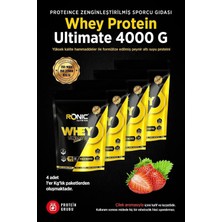 Ronic Nutrition Whey Protein Tozu Ultimate 4000 G Kas Yapılanmasına Yardımcı Protein Tozu (Çilek Aromalı) Shaker ve 2 Adet Tek Kullanımlık Whey Hediye