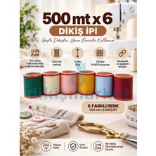 dm dikişmarket 120 No Karışık Renkli Dikiş ipliği Küçük Boy Dikiş ipi Makara (500 Mt)-Yerli Üretim 6Lİ SET