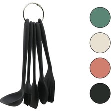 5pcs MİNİ=20-21CM Renkli Silikon Mutfak Servis Seti Kaşık - Kepçe - Yan - Delikli Spatula - Y.fırçası (5264)