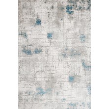Mavi Soyut Modern Geometrik Etnik Eskitme Desenli Boho Makinada Yıkanabilir Hafif Hav Toz Vermez Leke Tutmaz Kaymaz Taban Dijital Makine Baskı Halı Ot