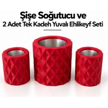 Mottopi Kırmızı Elmas Desenli Şişe Soğutucu ve 2 Adet Tek Kadeh Yuvalı Ehlikeyf Seti,metal Iç Hazneli,termojelli Soğutucu-Kırmızı