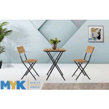 Ahşap Katlanır Masa Sandalye Bahçe Balkon Mutfak Takımı 2 Sandalye 1 Masa Bistro Takım