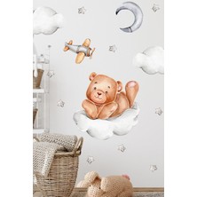 Bulutta Sevimli Ayıcık ve Yıldızlar Bulutlar Sevimli Sticker Seti Çocuk Bebek Odası Cam Duvar Sticke