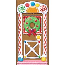 Pratik Ev Baskılı Plastik Zencefilli Ev Kapı Kapağı, Kapalı/dış Mekan Noel Partisi Süslemesi, 76 x 132 Cm, Çok Renkli