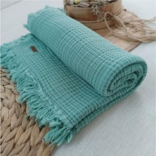Yeşil 4 Kat Müslin Kız Erkek Bebek BATTANIYESI%100 Pamuklu Oeko-Texli Bebek Örtüsü Mevsimlik 90X120