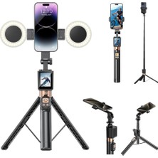Simple Is Beauty 170CM Akıllı Selfie Çubuğu – Tripod Tasarımlı, 2 Halkalı Işıklı, Kablosuz Uzaktan Kumandalı, Dijital Ekranlı ve Ekran Yansıtma Destek