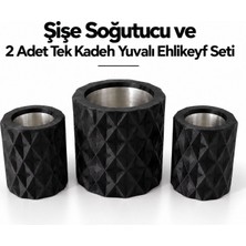 Mottopi Siyah Elmas Desenli Şişe Soğutucu ve 2 Adet Tek Kadeh Yuvalı Ehlikeyf Seti,metal Iç Hazneli,termojelli Soğutucu-Siyah