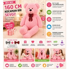 Pembe Papyonlu Dev Pelüş Papyonlu Ayı,yumuşak ve Sevimli Büyük Boy Oyuncak,sarılmalık,papyonlu,sevgiliye Hediye Ayıcık, (160 cm Pembe)