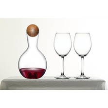Nudeglass Kristal Şarap Karafı ve 2'li Paşabahçe Enoteca Şarap Kadehi Seti, 3 Parça, Mantar Kapaklı