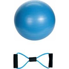 55 cm Fitilli Pilates Topu + Sünger Saplı Şeklinde Direnç Lastiği Seti