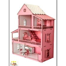 Eğitici Oyuncaklar Ahşap Oyun Evi 15 Adet Mobilyalı Ahşap Dekoratif Maket Ev