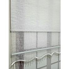 Geometrik Desenli Boncuklu Çift Mekanizmalı Tül Stor Perde Beyaz TS1084B 160X200 Beyaz