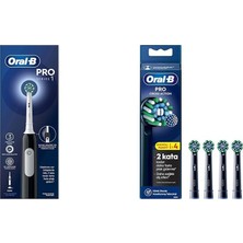 Pro Serisi 1 Siyah Elektrikli Diş Fırçası, 1 Diş Fırçası Başlığı, Braun Tasarımı + Oral-B Cross Action X-Filament Siyah Şarjlı Diş Fırçası Yedek Başlı