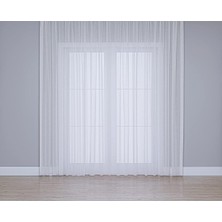 Fabric Design Folded Optik Beyaz Keten Plus Yüksek Kaliteli Tül Perde 350 x 260