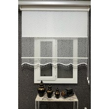 Çift Mekanizmalı Tomurcuk Dal Desenli Tül ve Stor Perde, 200 x 200 Cm, Kırık Beyaz, Boncuklu İCL212-13