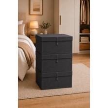 Pratik Ev Çok Amaçlı Saklama Kutusu Düzenleyici Kapaklı Sandık Tipi Kutu Hurç Organizer 3'lü Set (Antrasit, Maxi 50X40X30)