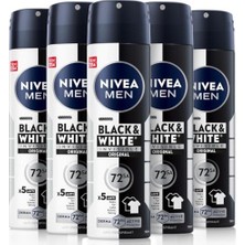 Pratik Ev Erkek Sprey Deodorant Black & White Invisible Original 150 Ml, 72 Saat Anti-Perspirant, X5 Adet