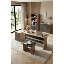 Vario Abcde Ofis Büro Masa Takımı, Çalışma Masası, Kitaplık, Kapaklı Dolap, Keson, Sehpa, Meşe-Siyah